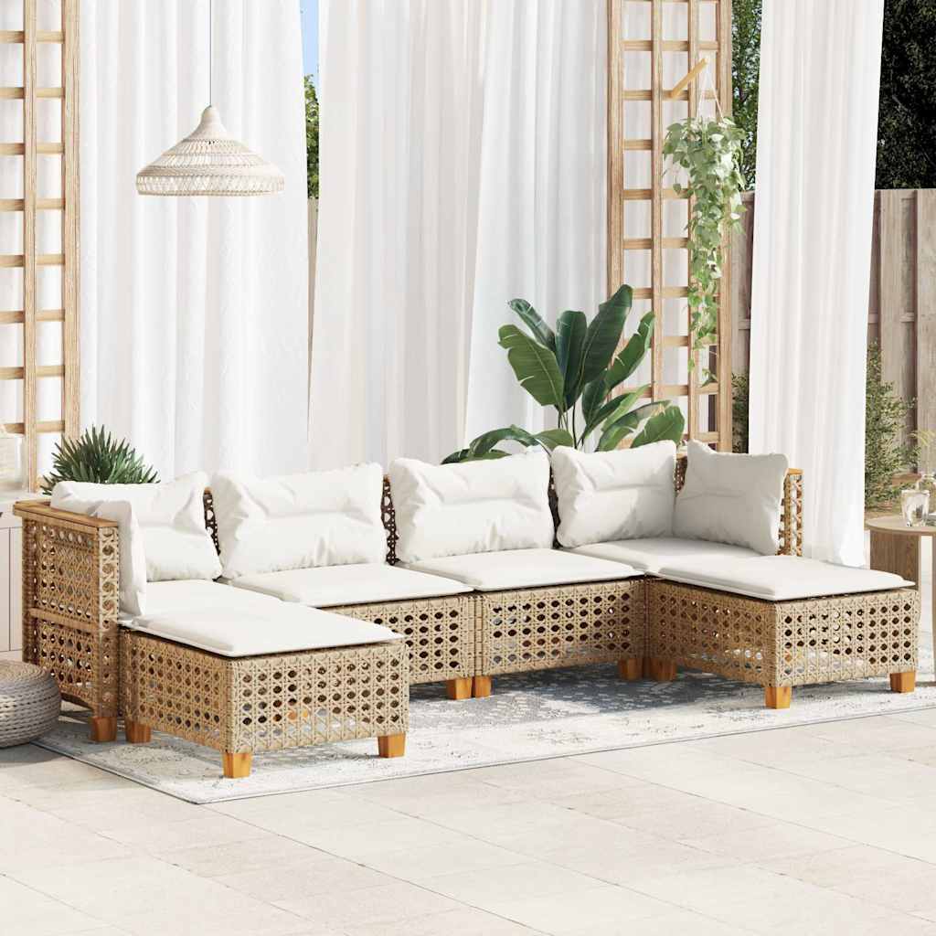 6-tlg. Garten-Sofagarnitur mit Kissen Schwarz Poly Rattan