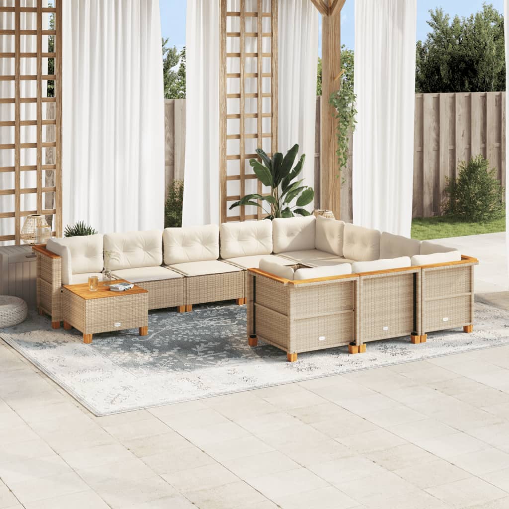 vidaXL 11-tlg. Garten-Sofagarnitur mit Kissen Schwarz Poly Rattan