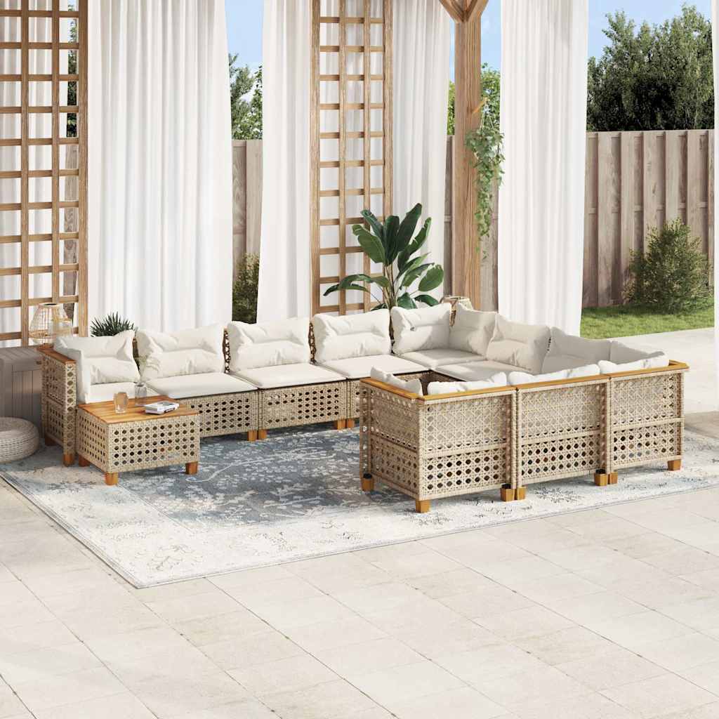 vidaXL 11-tlg. Garten-Sofagarnitur mit Kissen Schwarz Poly Rattan