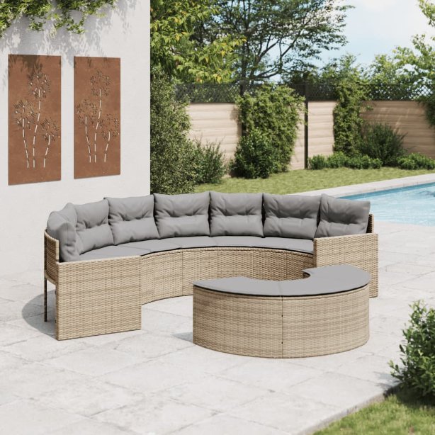 vidaXL 2-tlg. Garten-Sofagarnitur Halbrund Schwarz Poly-Rattan