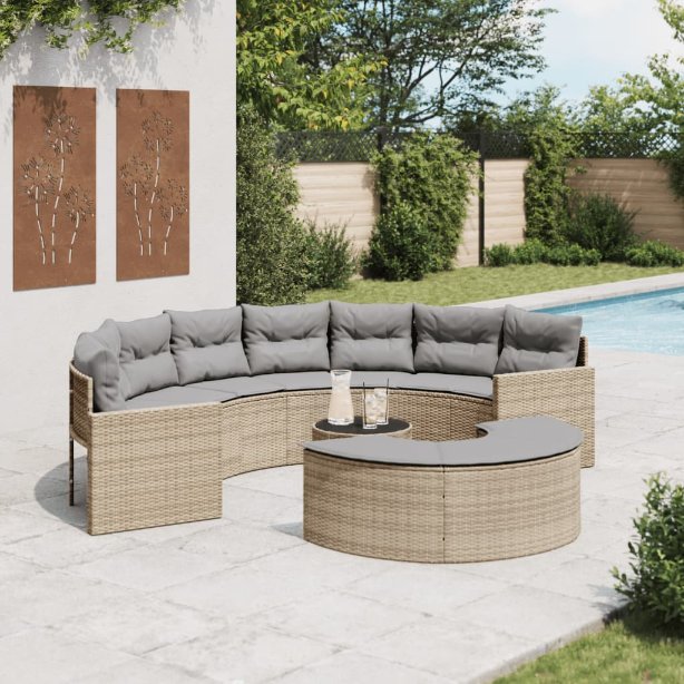 vidaXL 2-tlg. Garten-Sofagarnitur Halbrund Schwarz Poly-Rattan
