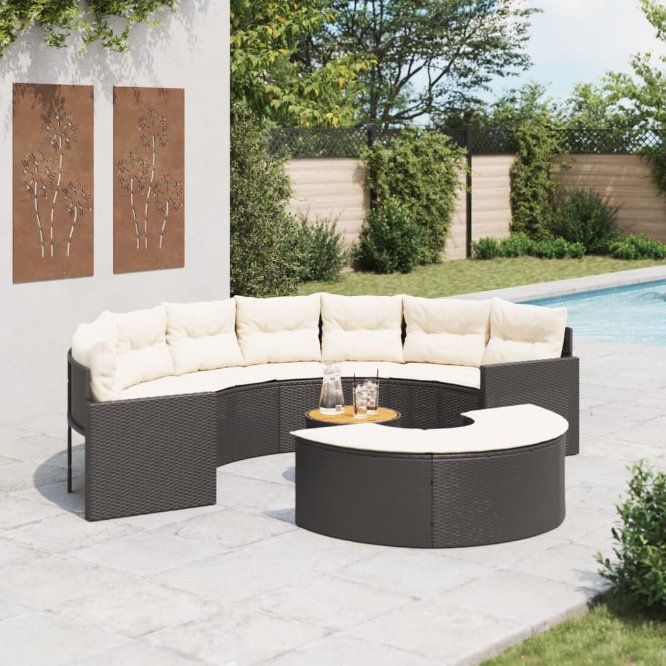 vidaXL 2-tlg. Garten-Sofagarnitur Halbrund Schwarz Poly-Rattan