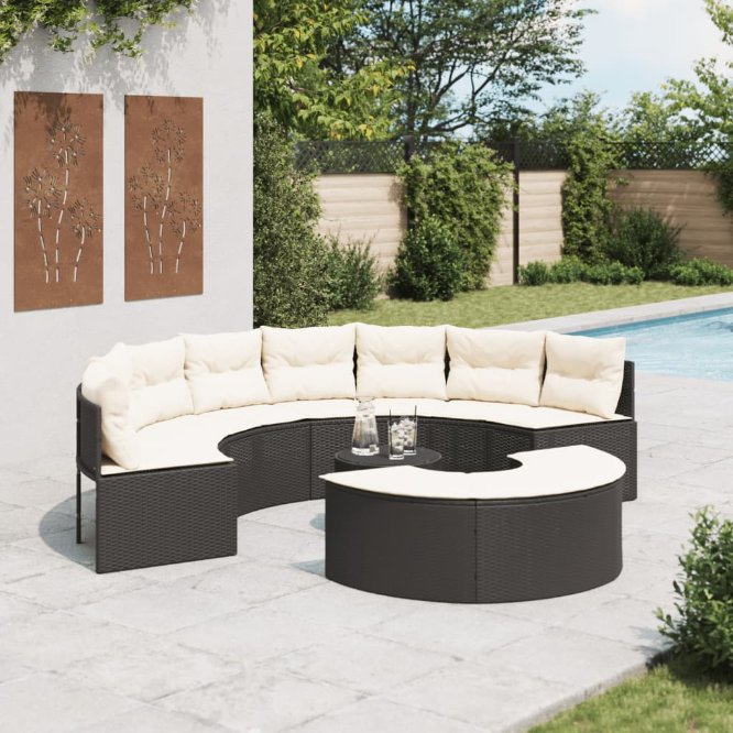 vidaXL 2-tlg. Garten-Sofagarnitur Halbrund Schwarz Poly-Rattan