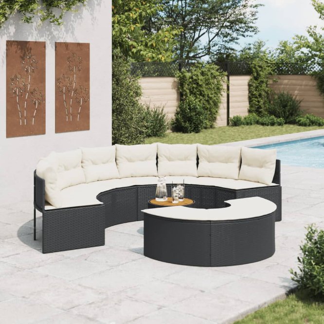 vidaXL 2-tlg. Garten-Sofagarnitur Halbrund Schwarz Poly-Rattan