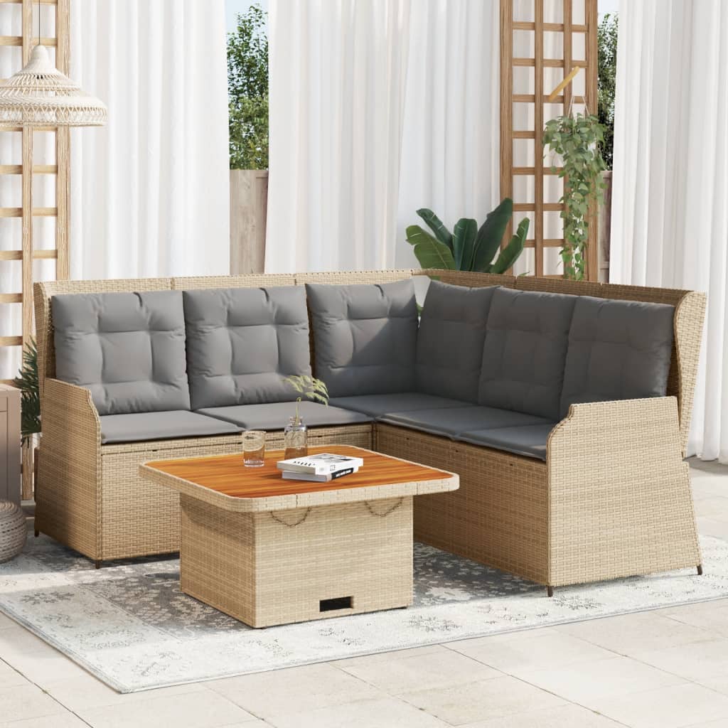 4-tlg. Garten-Lounge-Set mit Kissen Schwarz Poly Rattan