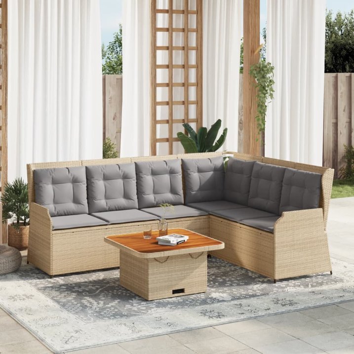 5-tlg. Garten-Lounge-Set mit Kissen Schwarz Poly Rattan