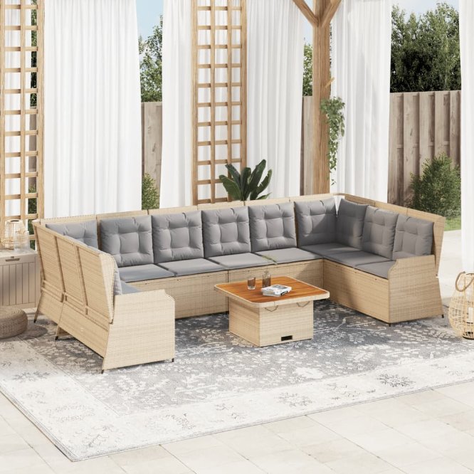 7-tlg. Garten-Lounge-Set mit Kissen Schwarz Poly Rattan