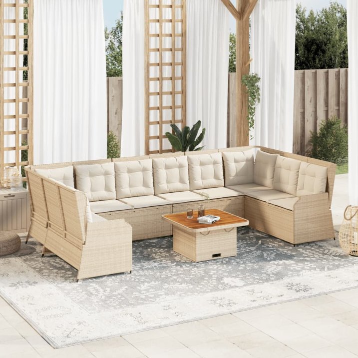 7-tlg. Garten-Lounge-Set mit Kissen Schwarz Poly Rattan