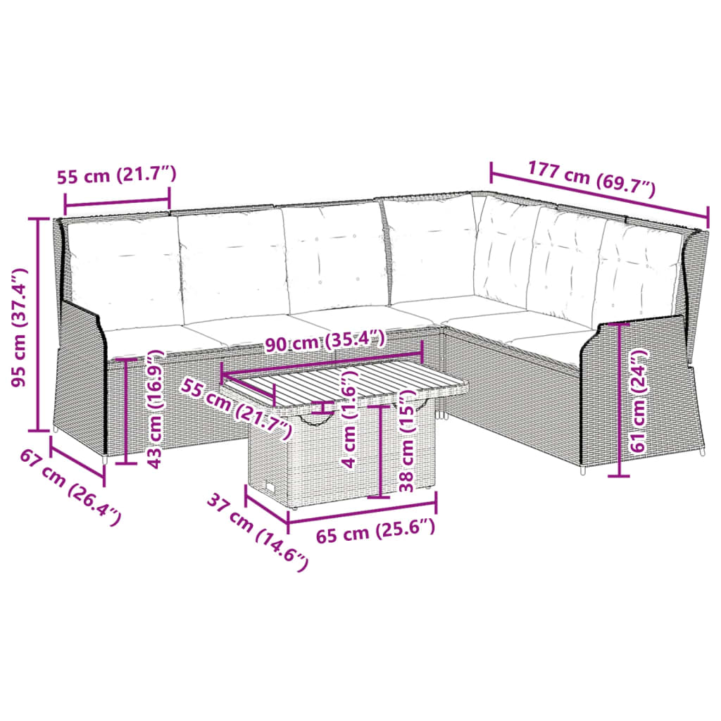 5-tlg. Garten-Lounge-Set mit Kissen Schwarz Poly Rattan