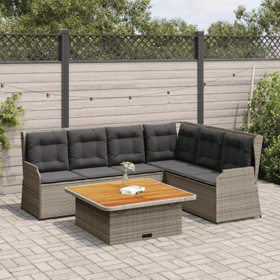 5-tlg. Garten-Lounge-Set mit Kissen Schwarz Poly Rattan