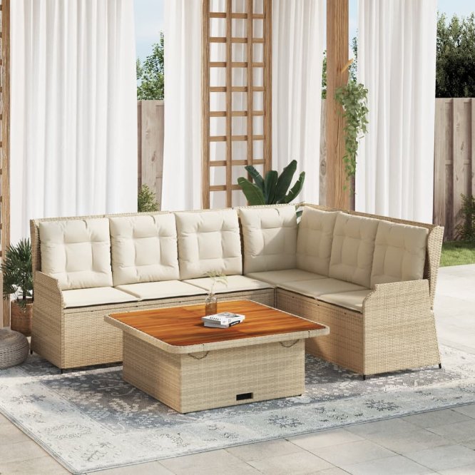 5-tlg. Garten-Lounge-Set mit Kissen Schwarz Poly Rattan