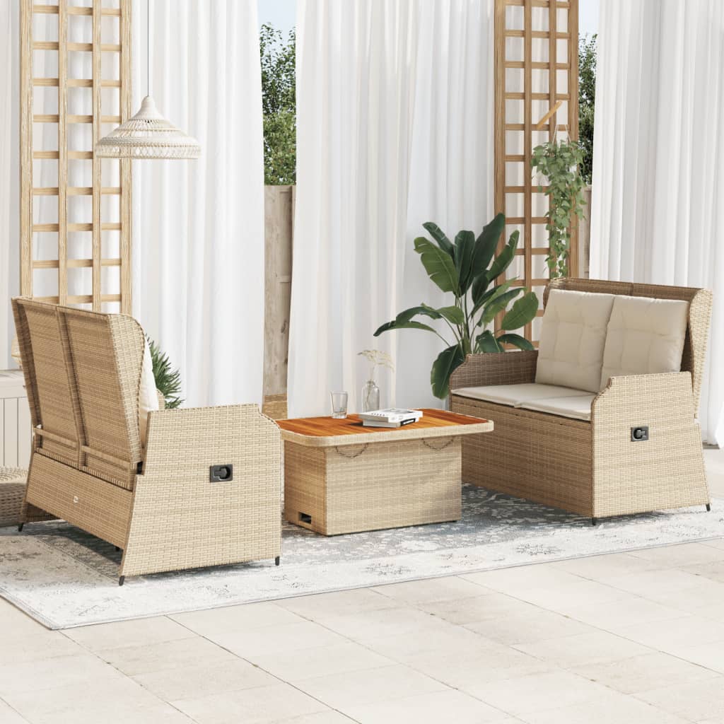 3-tlg. Garten-Lounge-Set mit Kissen Schwarz Poly Rattan