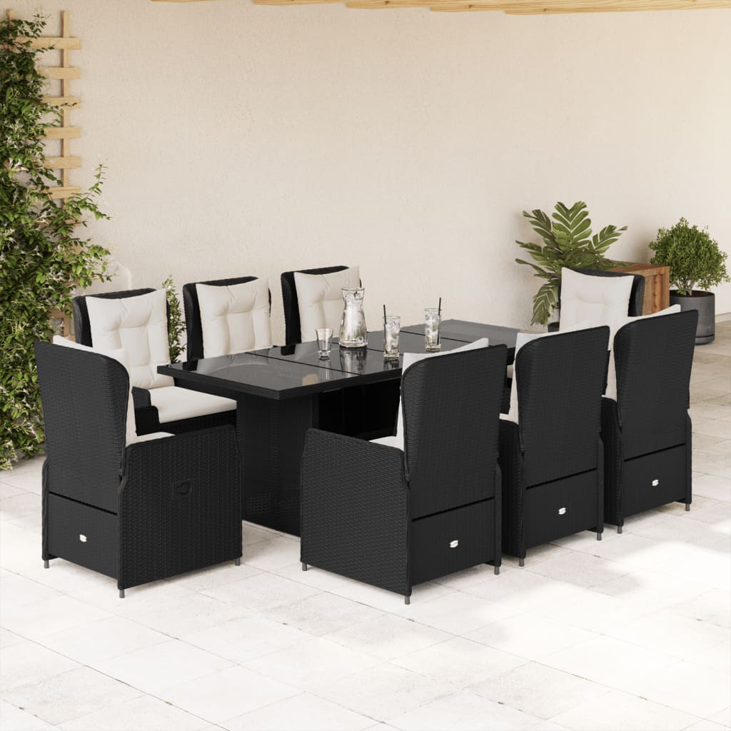 7-tlg. Garten-Essgruppe mit Kissen Schwarz Poly Rattan