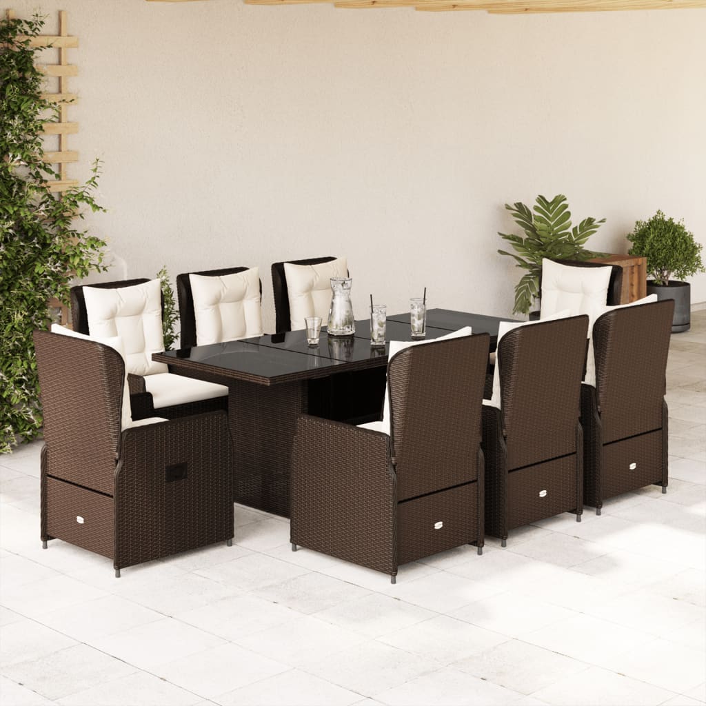 7-tlg. Garten-Essgruppe mit Kissen Schwarz Poly Rattan