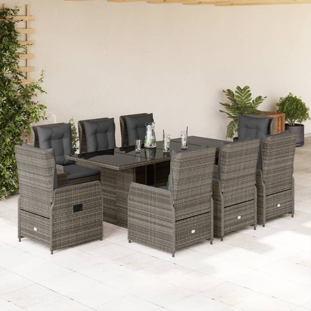 7-tlg. Garten-Essgruppe mit Kissen Schwarz Poly Rattan