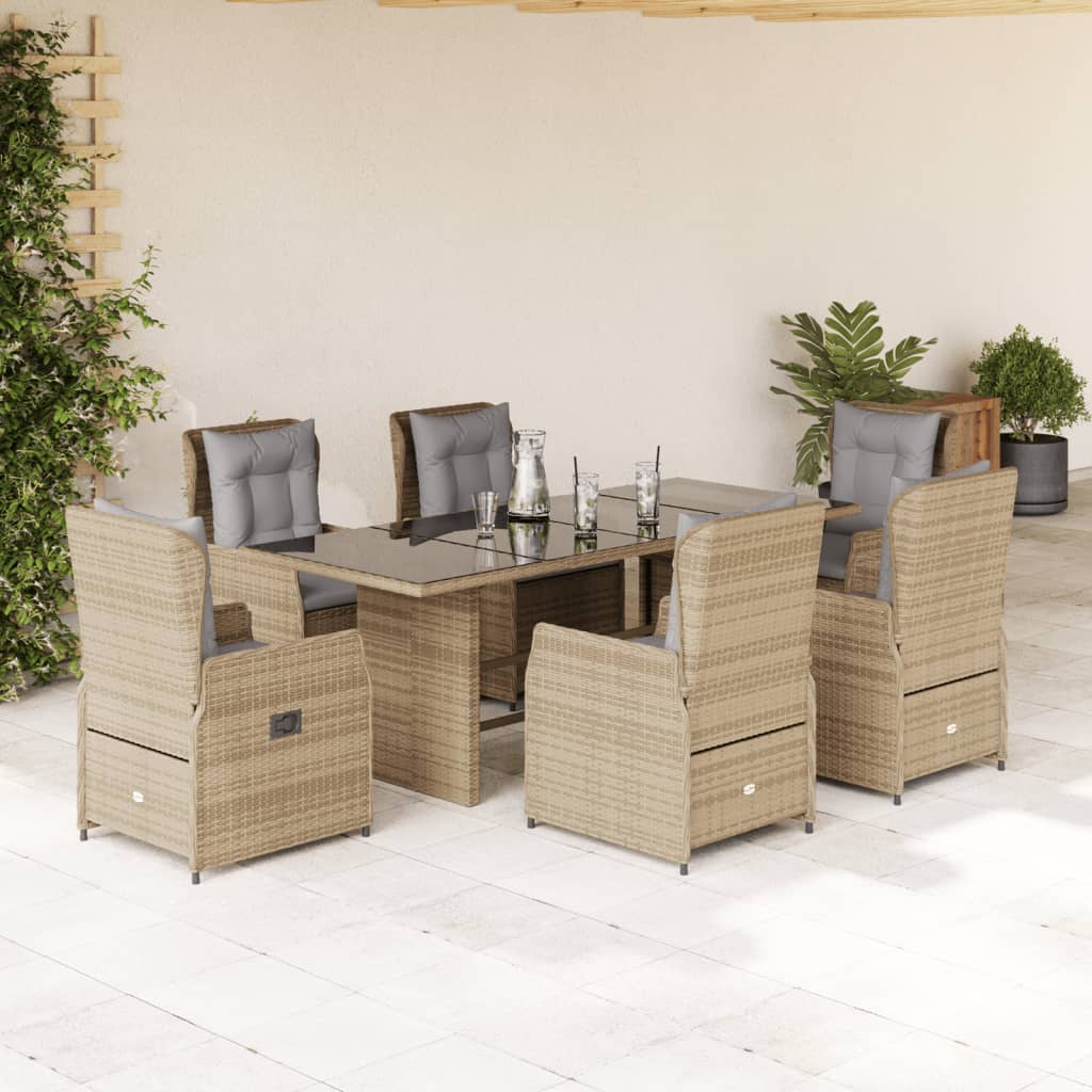 7-tlg. Garten-Essgruppe mit Kissen Schwarz Poly Rattan