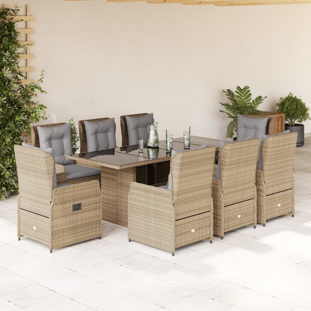 7-tlg. Garten-Essgruppe mit Kissen Schwarz Poly Rattan