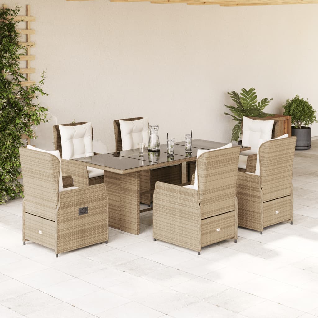 7-tlg. Garten-Essgruppe mit Kissen Schwarz Poly Rattan