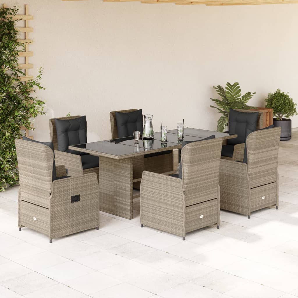 7-tlg. Garten-Essgruppe mit Kissen Schwarz Poly Rattan