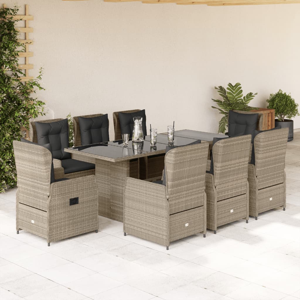 7-tlg. Garten-Essgruppe mit Kissen Schwarz Poly Rattan