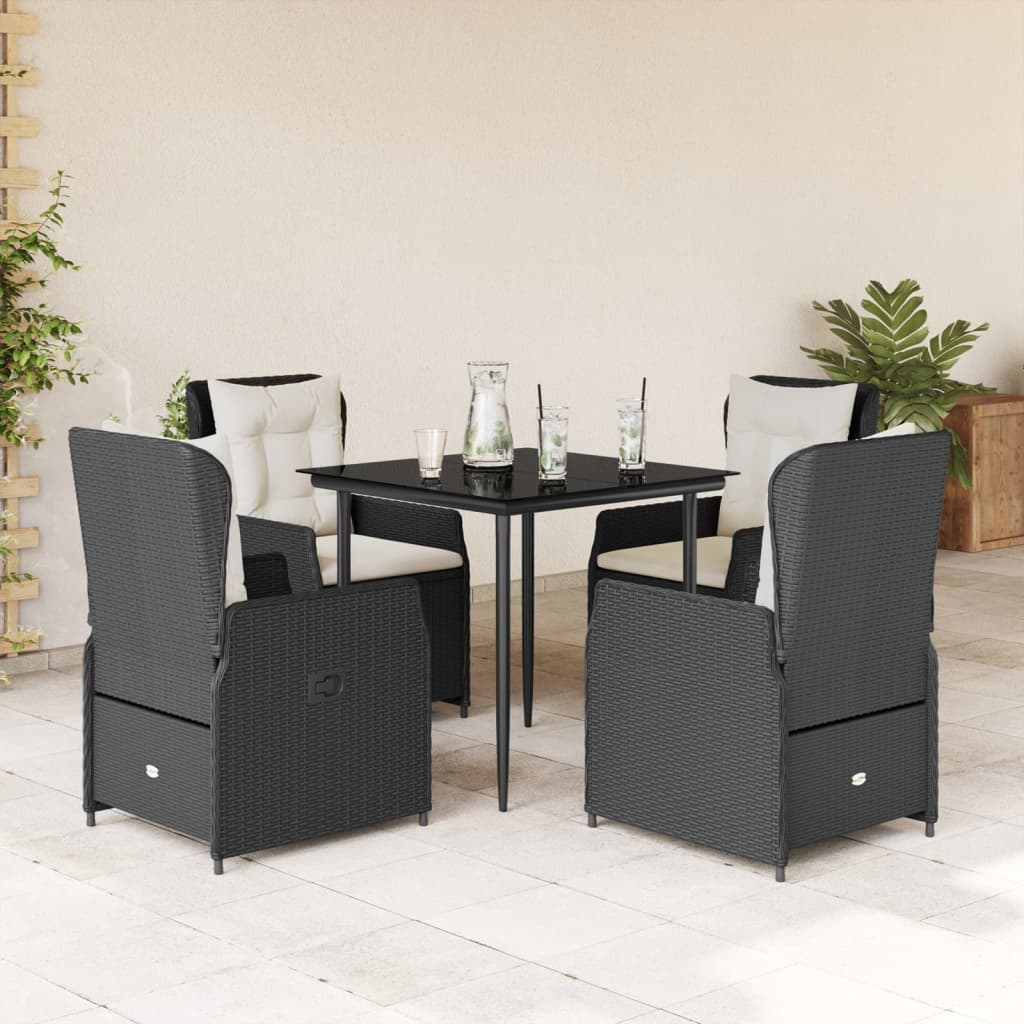 3-tlg. Garten-Essgruppe mit Kissen Schwarz Poly Rattan