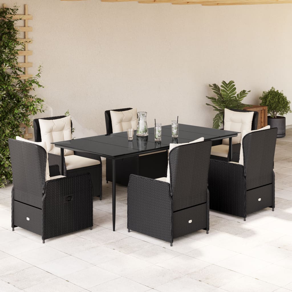 3-tlg. Garten-Essgruppe mit Kissen Schwarz Poly Rattan