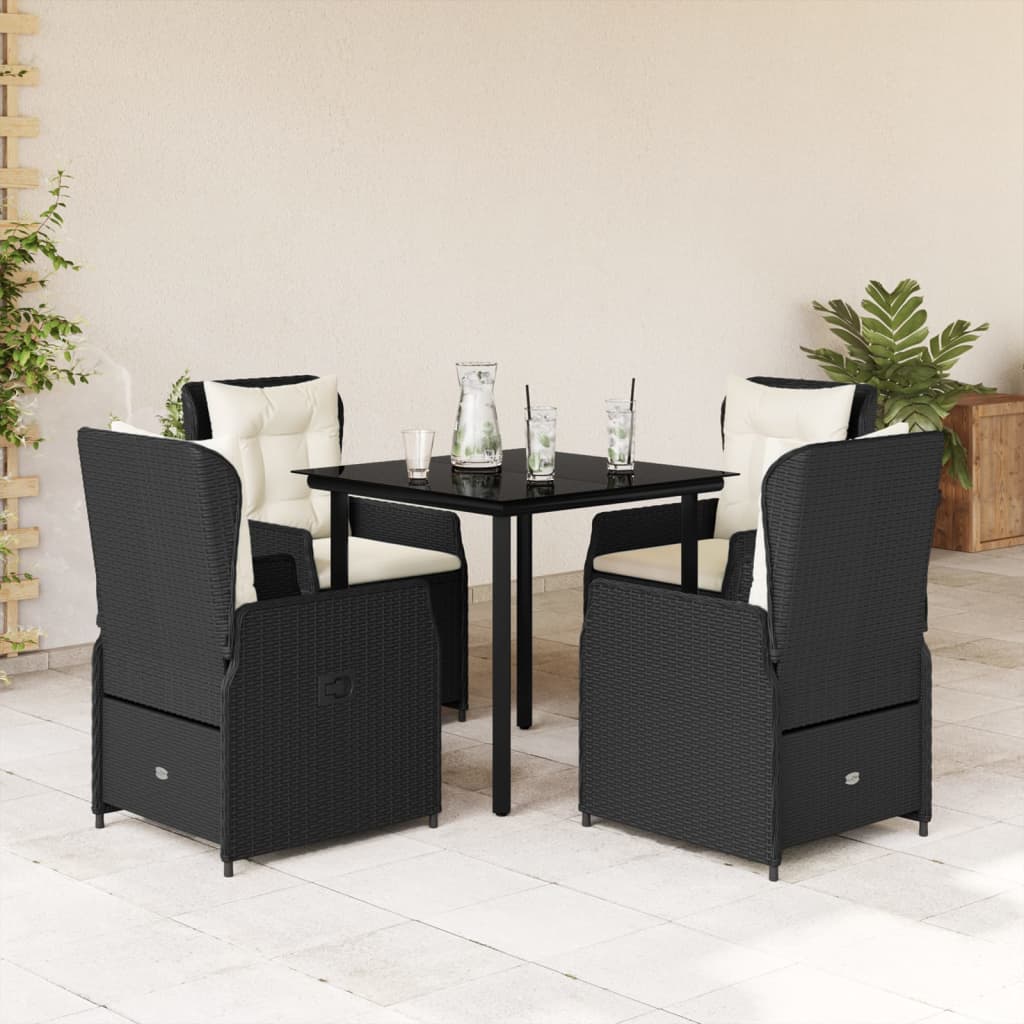 3-tlg. Garten-Essgruppe mit Kissen Schwarz Poly Rattan