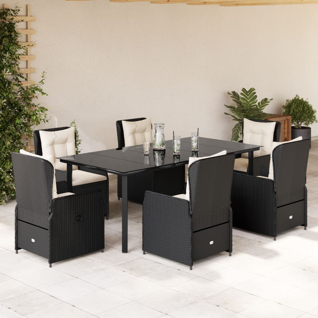 3-tlg. Garten-Essgruppe mit Kissen Schwarz Poly Rattan