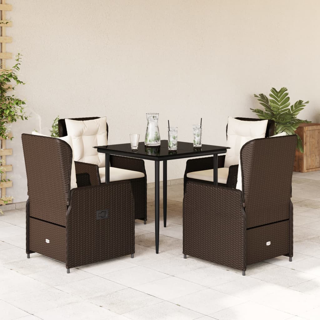 3-tlg. Garten-Essgruppe mit Kissen Schwarz Poly Rattan