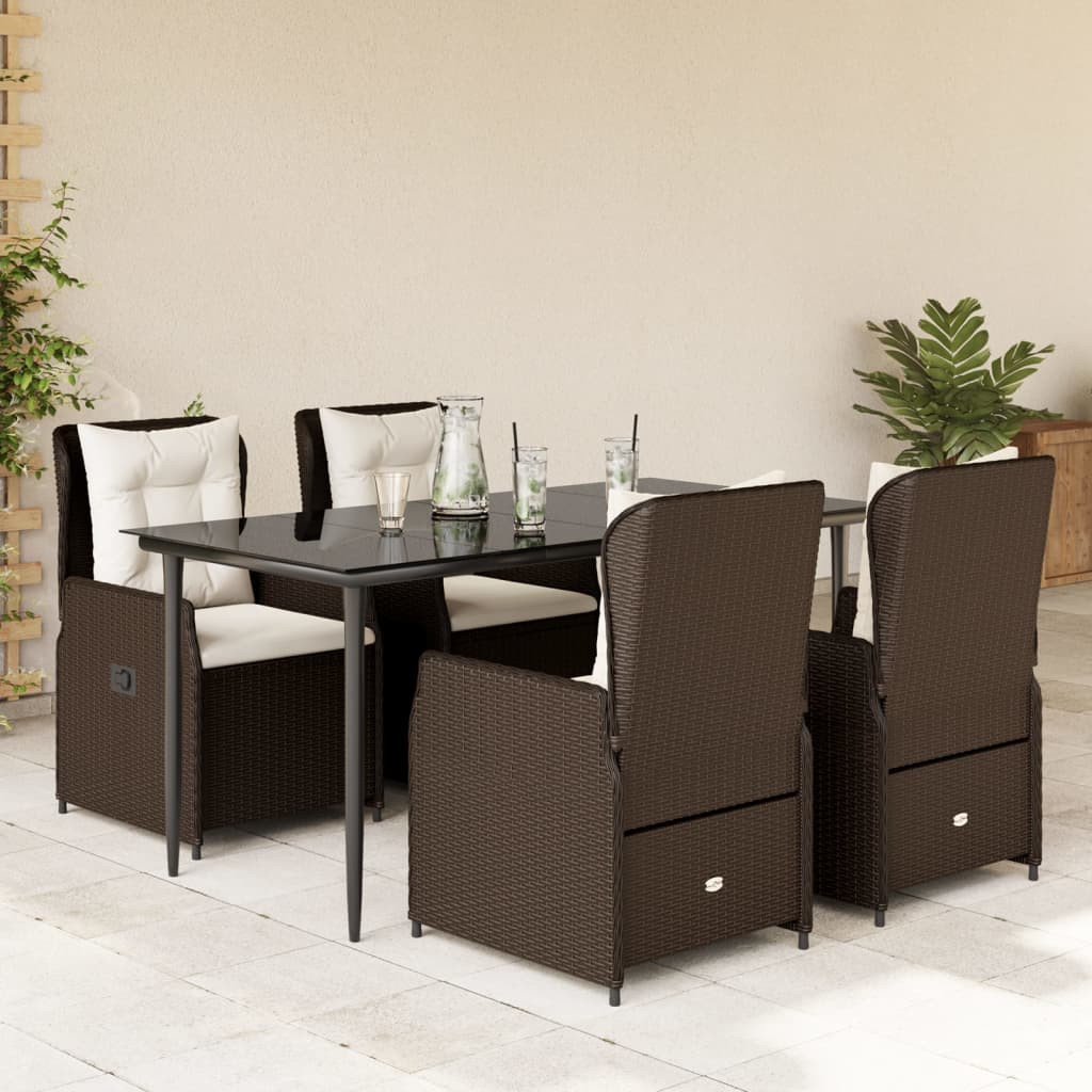 3-tlg. Garten-Essgruppe mit Kissen Schwarz Poly Rattan