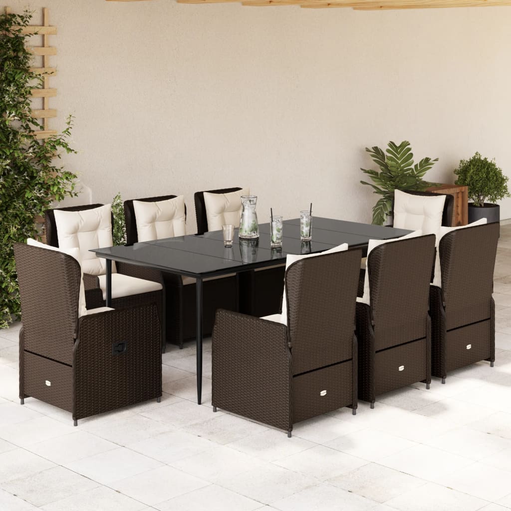 3-tlg. Garten-Essgruppe mit Kissen Schwarz Poly Rattan