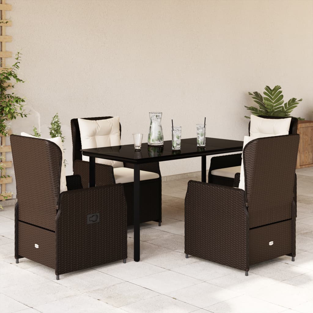 3-tlg. Garten-Essgruppe mit Kissen Schwarz Poly Rattan