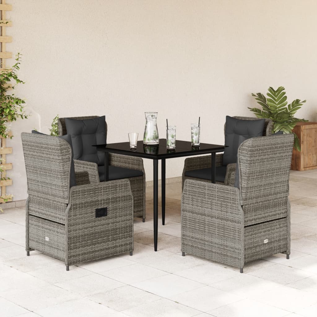 3-tlg. Garten-Essgruppe mit Kissen Schwarz Poly Rattan