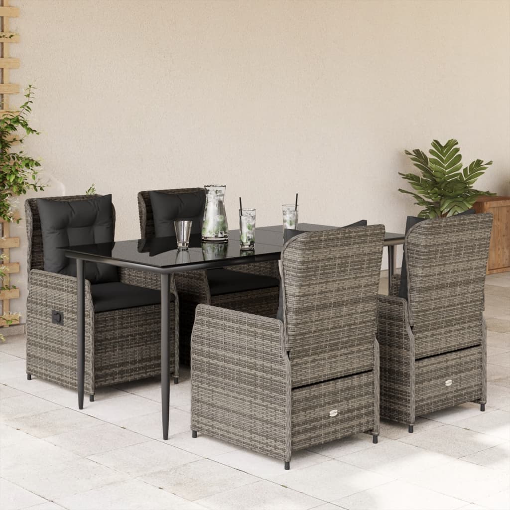 3-tlg. Garten-Essgruppe mit Kissen Schwarz Poly Rattan