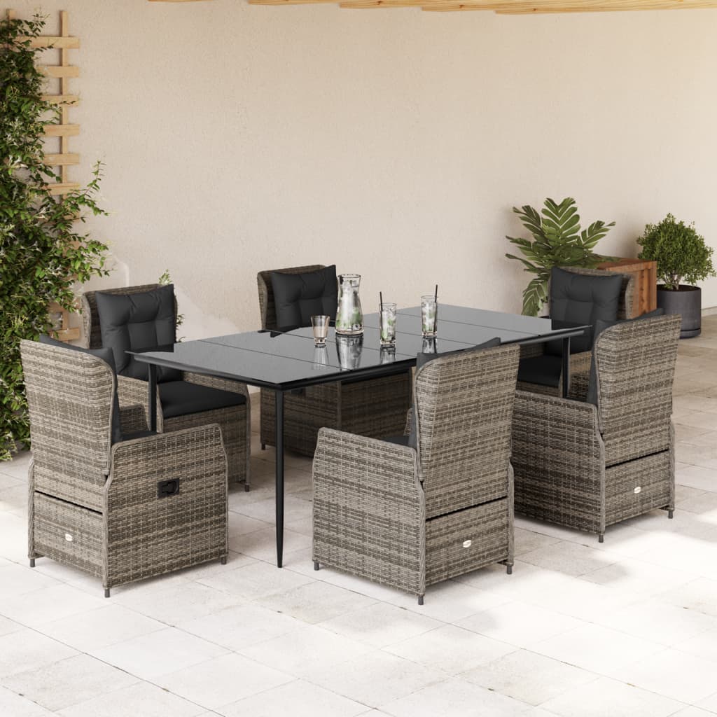 3-tlg. Garten-Essgruppe mit Kissen Schwarz Poly Rattan