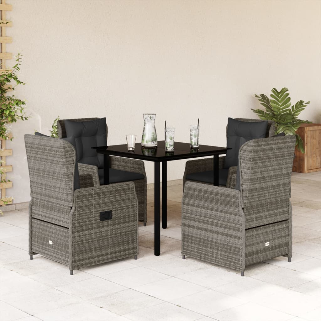 3-tlg. Garten-Essgruppe mit Kissen Schwarz Poly Rattan