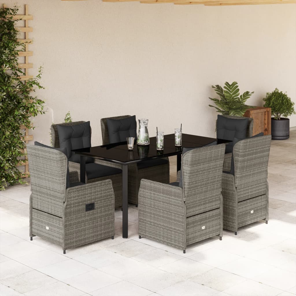 3-tlg. Garten-Essgruppe mit Kissen Schwarz Poly Rattan