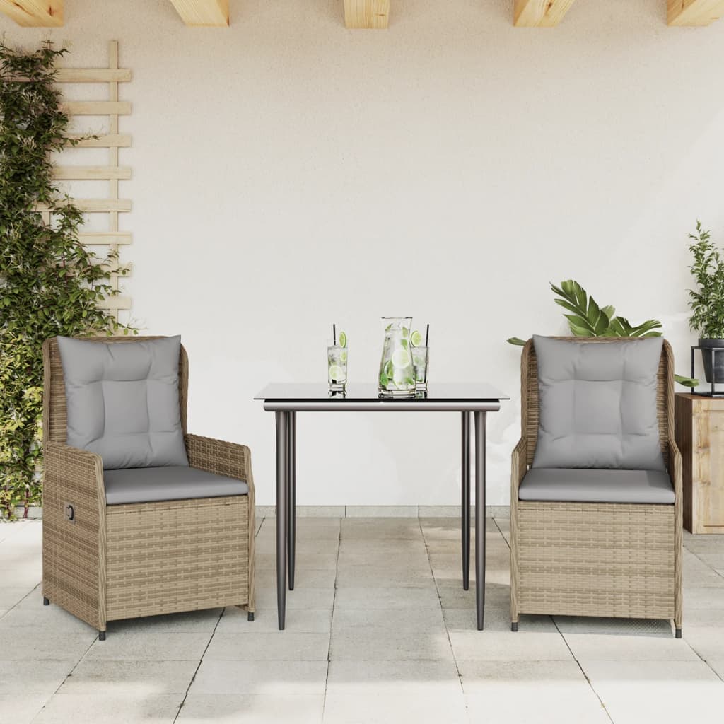 3-tlg. Garten-Essgruppe mit Kissen Schwarz Poly Rattan