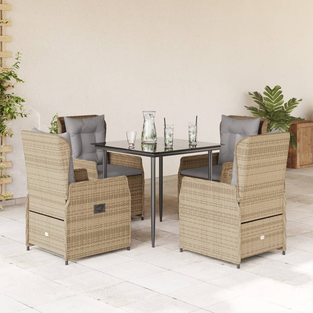 3-tlg. Garten-Essgruppe mit Kissen Schwarz Poly Rattan