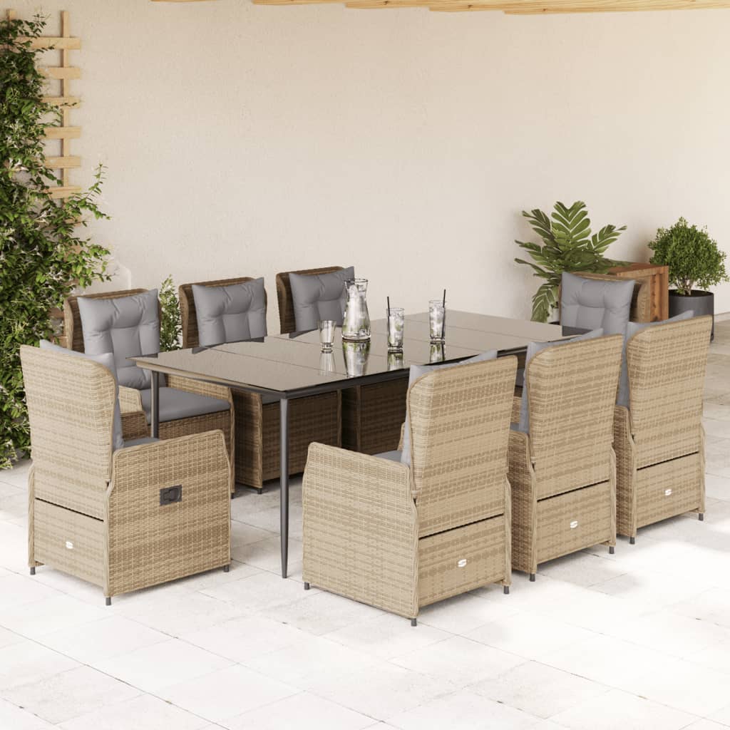 3-tlg. Garten-Essgruppe mit Kissen Schwarz Poly Rattan