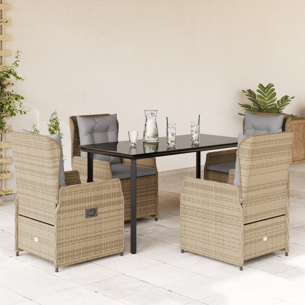3-tlg. Garten-Essgruppe mit Kissen Schwarz Poly Rattan