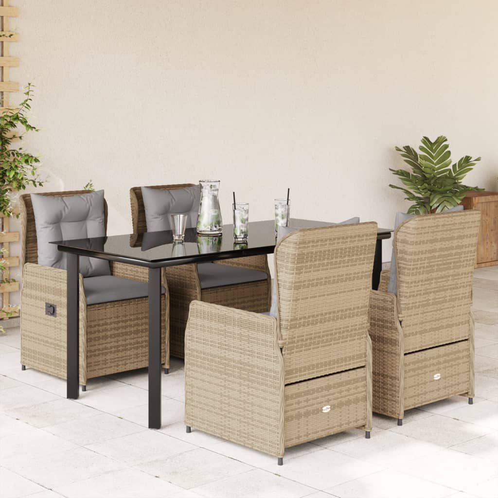 3-tlg. Garten-Essgruppe mit Kissen Schwarz Poly Rattan