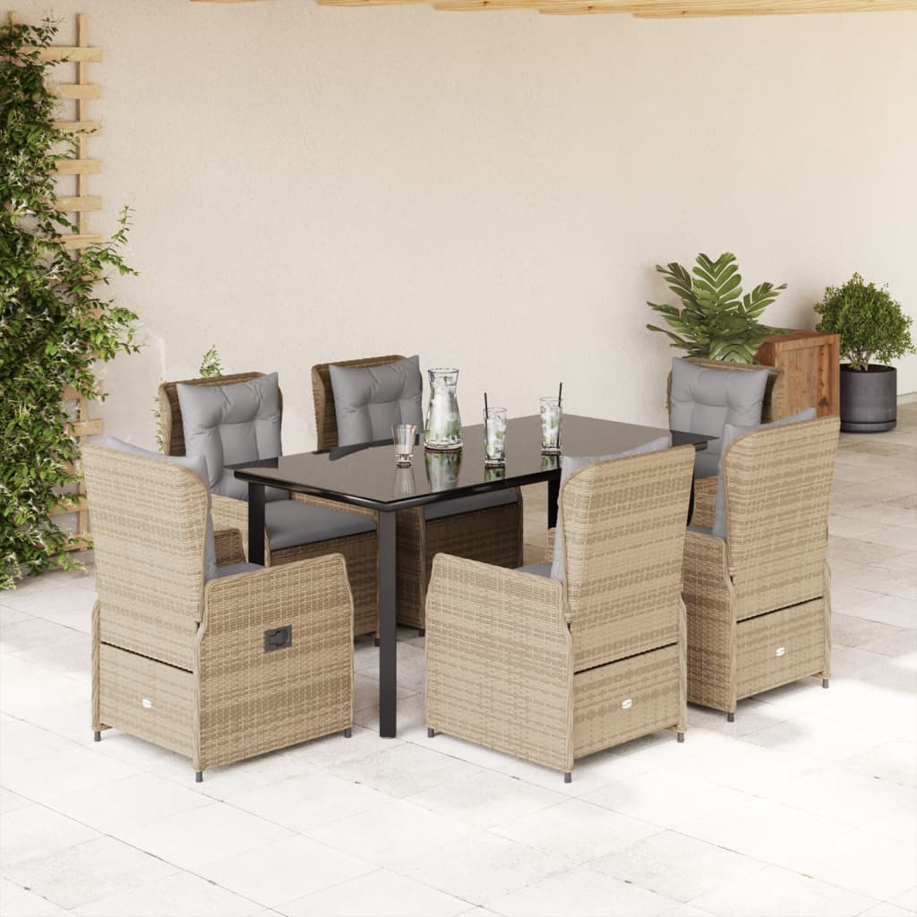 3-tlg. Garten-Essgruppe mit Kissen Schwarz Poly Rattan