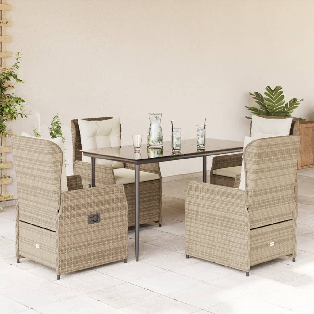 3-tlg. Garten-Essgruppe mit Kissen Schwarz Poly Rattan