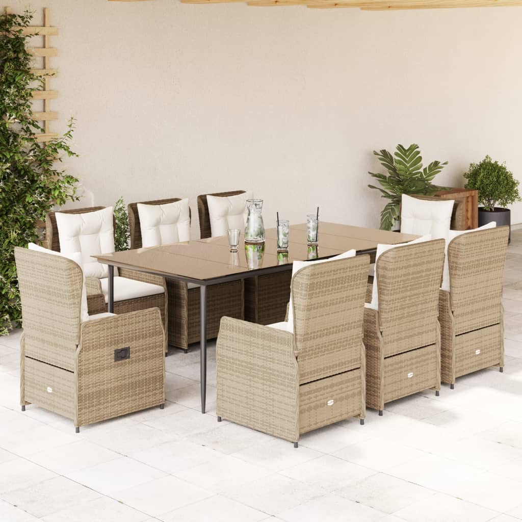 3-tlg. Garten-Essgruppe mit Kissen Schwarz Poly Rattan