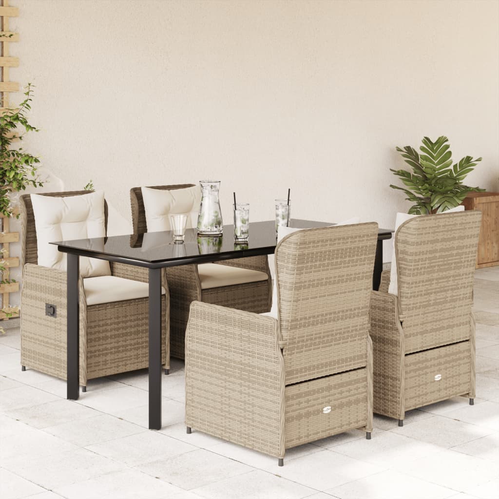 3-tlg. Garten-Essgruppe mit Kissen Schwarz Poly Rattan