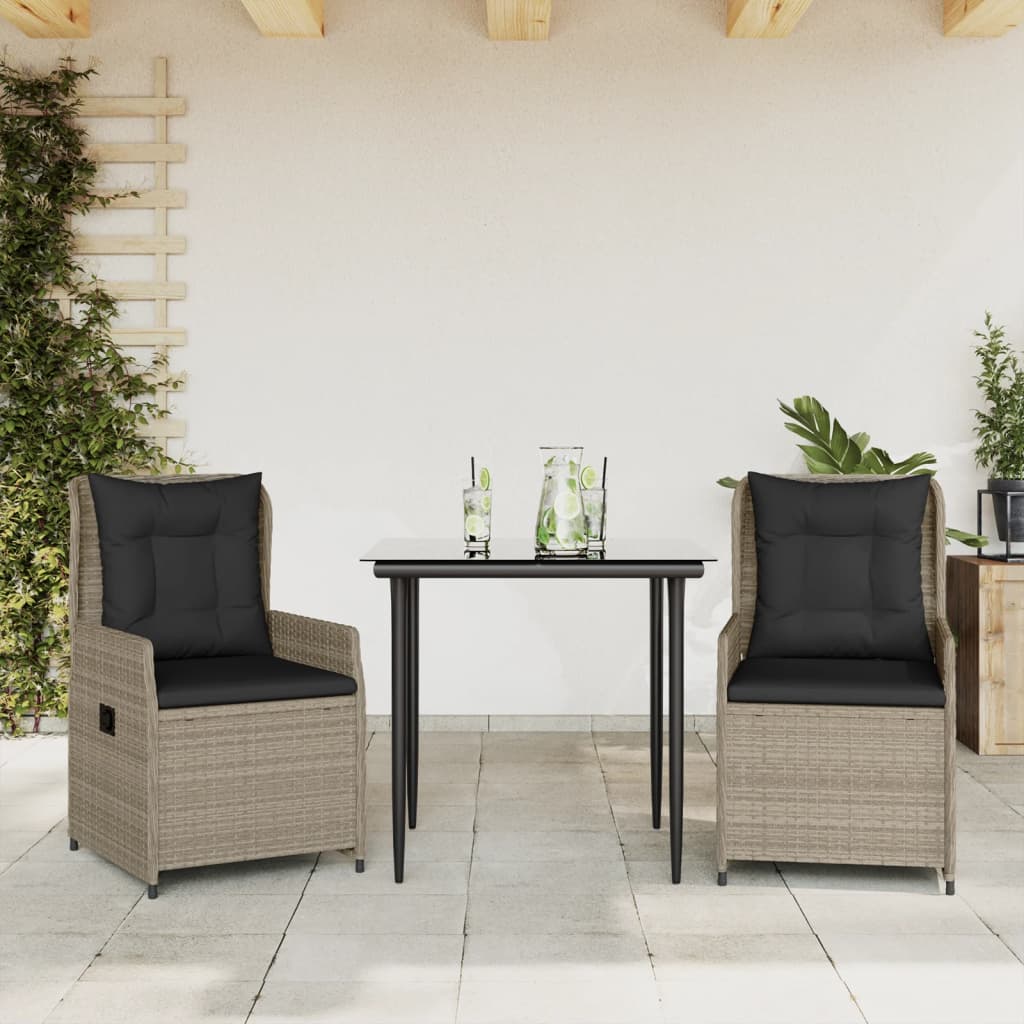 3-tlg. Garten-Essgruppe mit Kissen Schwarz Poly Rattan