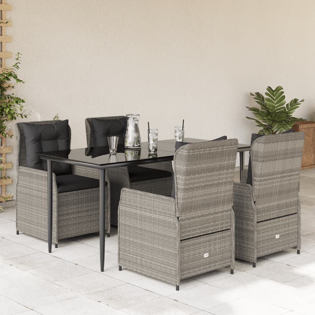 3-tlg. Garten-Essgruppe mit Kissen Schwarz Poly Rattan