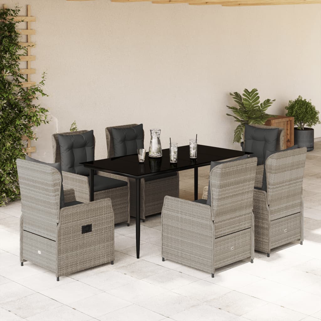 3-tlg. Garten-Essgruppe mit Kissen Schwarz Poly Rattan