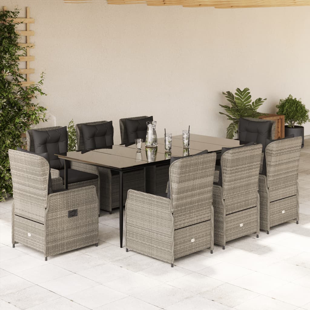 3-tlg. Garten-Essgruppe mit Kissen Schwarz Poly Rattan